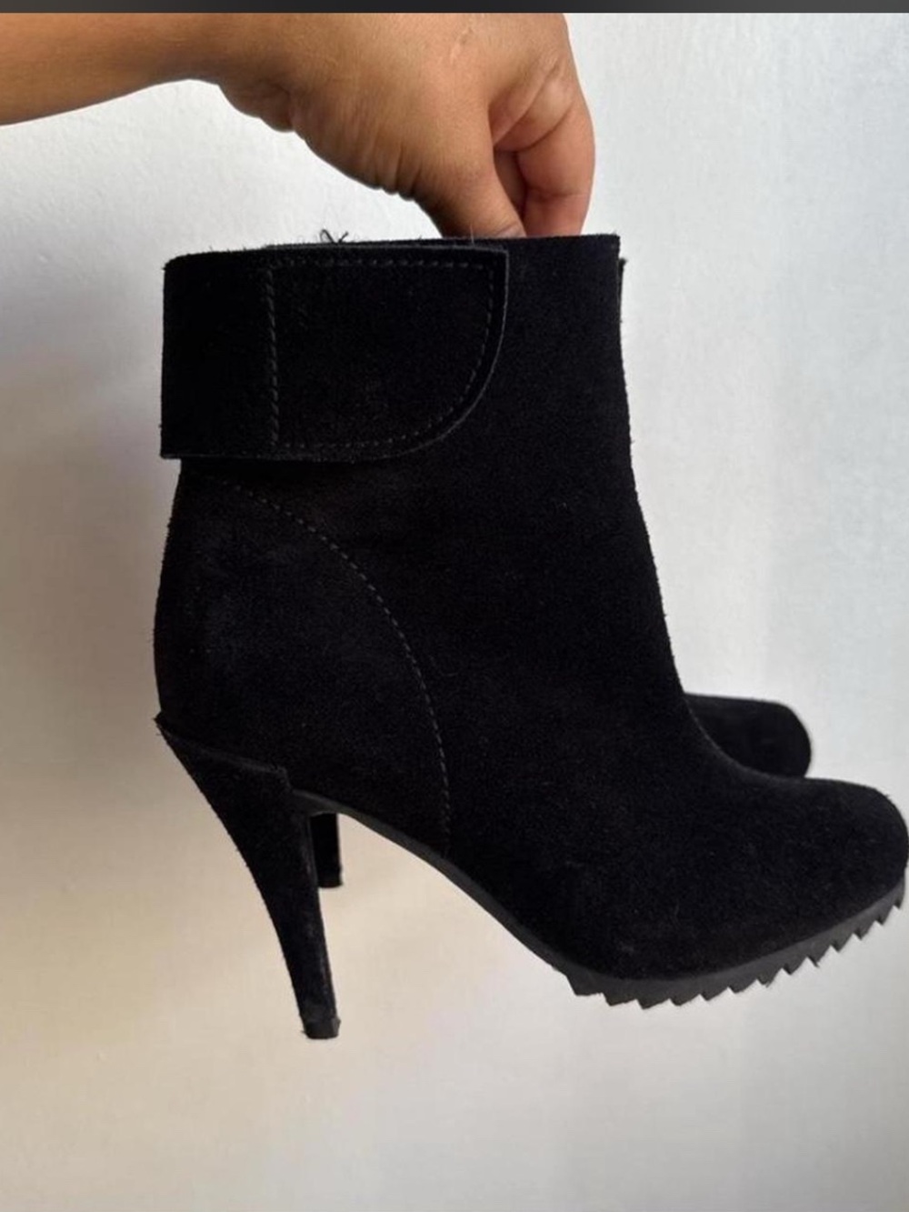 Pedro Garcia Black Suede Ankle Booties with Fold-Over Cuff